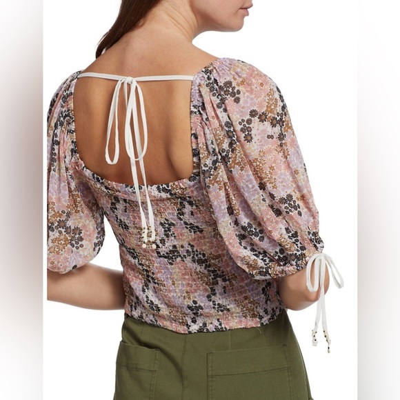 NEW FREE PEOPLE - Puff Sleeve Boho Top with Square Neck - Picture 1 of 8